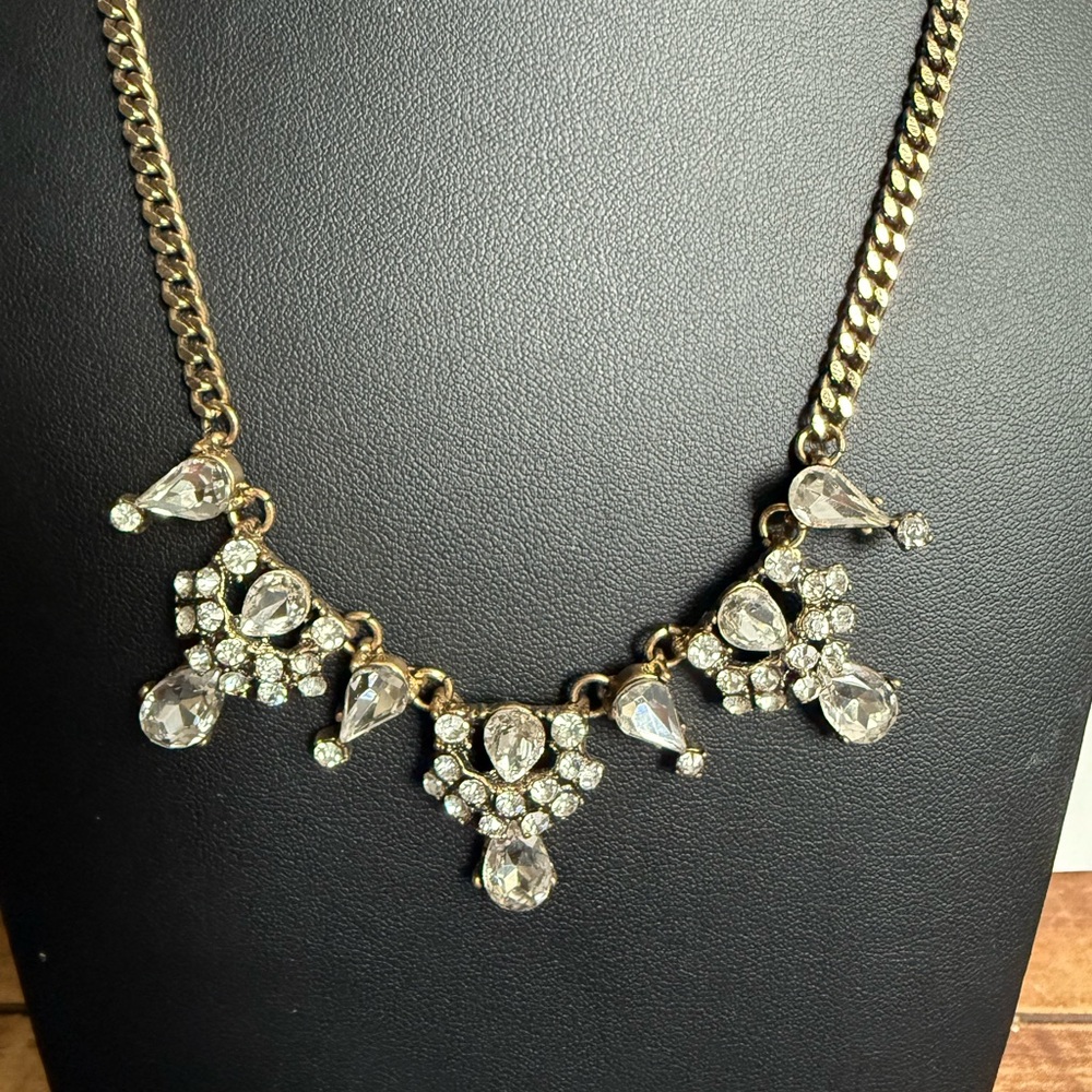 Gold Tone Necklace with Prong Set Crystals - Picture 5 of 14
